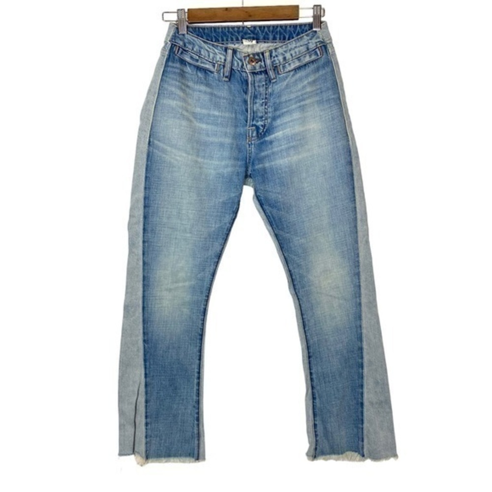 NSF Womens Straight Leg Two Tone Raw Hem High Waisted Rise rigid Denim Jeans 25